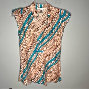 DIANE VON FURSTENBERG KAYA Silk Orange Blue Top Blouse